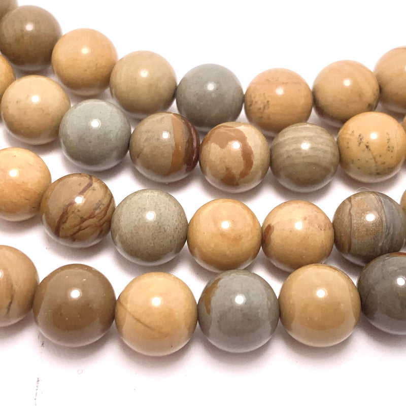 Wilk Horse Picture Jasper Smooth Round Gemstone Strand, 8mm