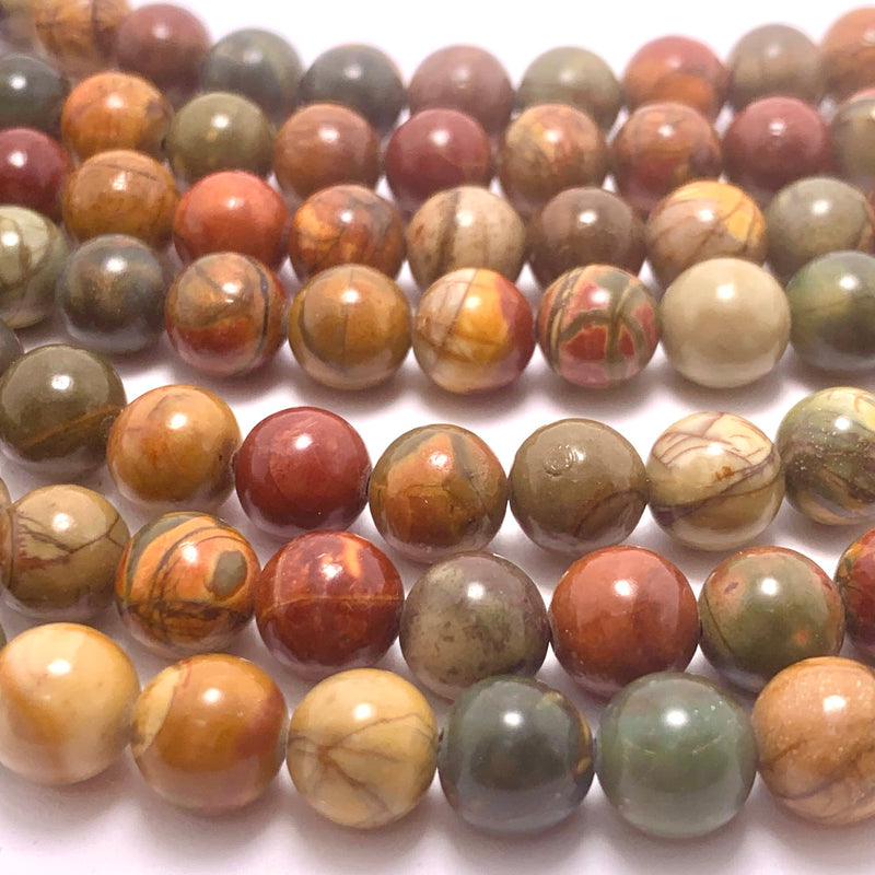 Red Creek Jasper Smooth Round Gemstone Strand, 8mm