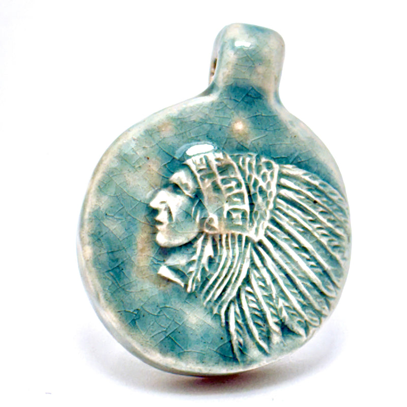 Chief Head Peruvian Ceramic Raku Pendant, 28mm