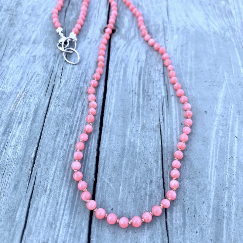 Faceted Coral Silk-Knotted Necklace with Sterling Clasp