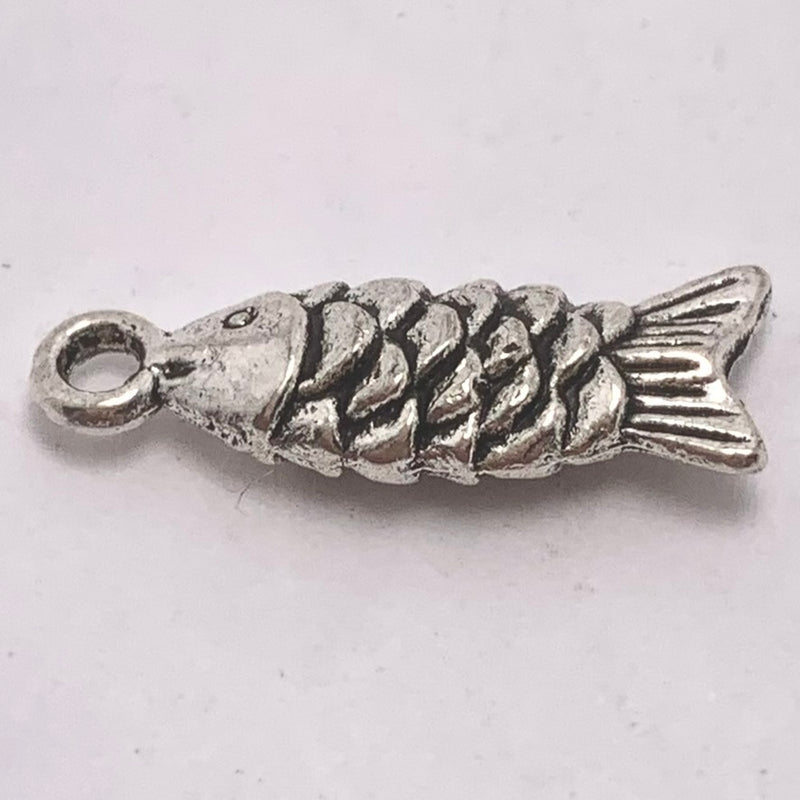 Silver Plated Fish Charm, 18x6mm