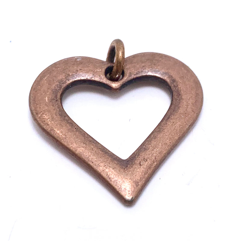 Open Heart Charm, Antique Copper
