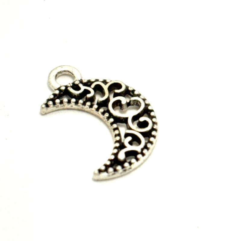 FIligree Silver Crescent Moon Charm, 15mm