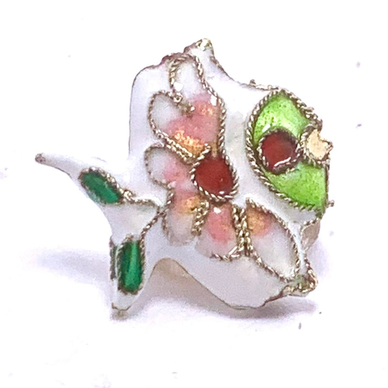 Cloisonne Fish Bead, White 18mm