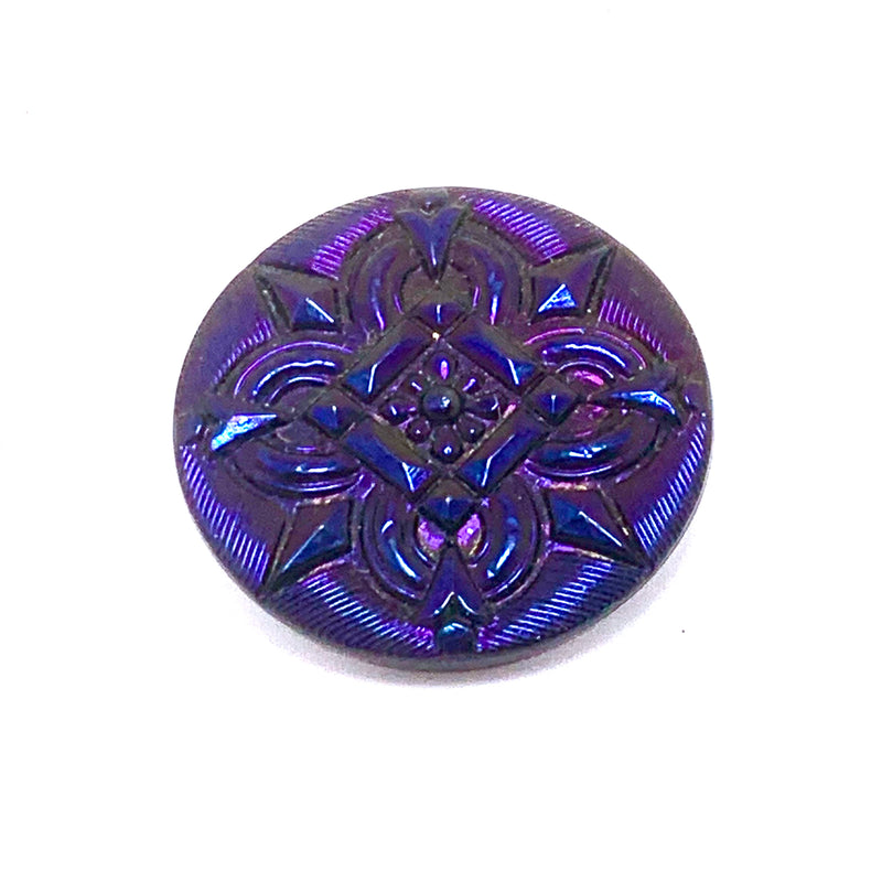 Regal Flower Czech Button 27mm Darkest Purple