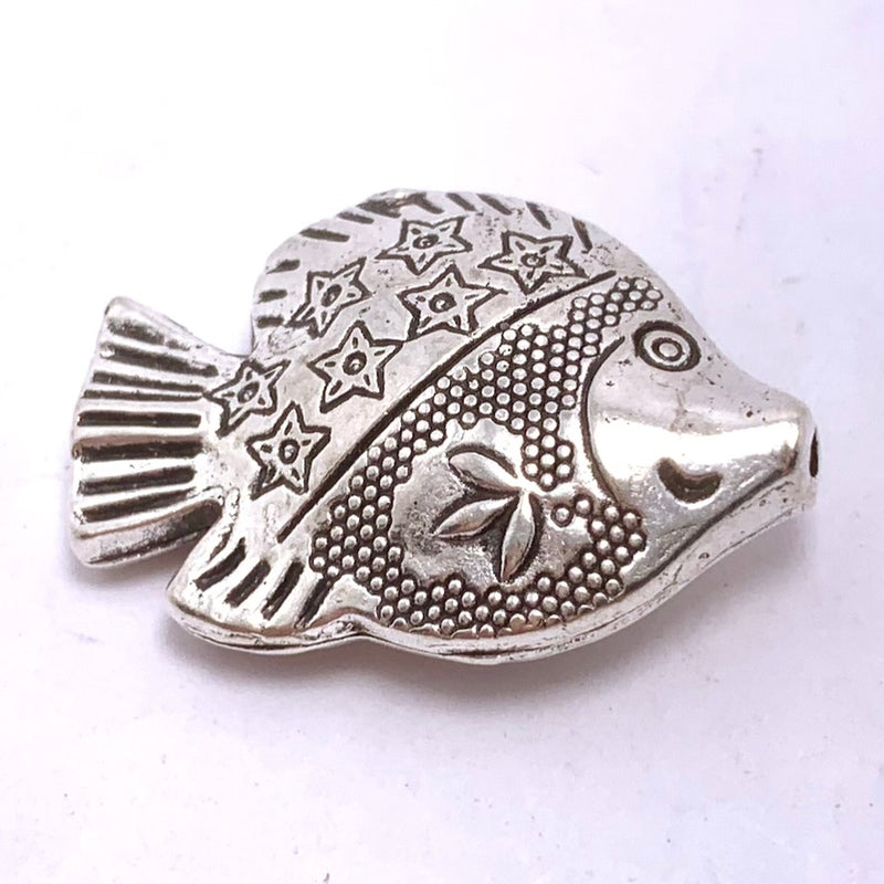 Silver Plated Ornate Fish Bead, 20x30mm