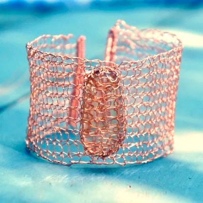 Artisan Copper Cuff with Amber Glass Focal