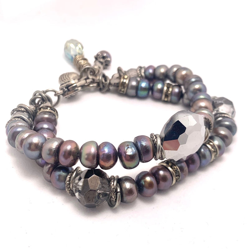 Grey Pearl Double Strand Bracelet