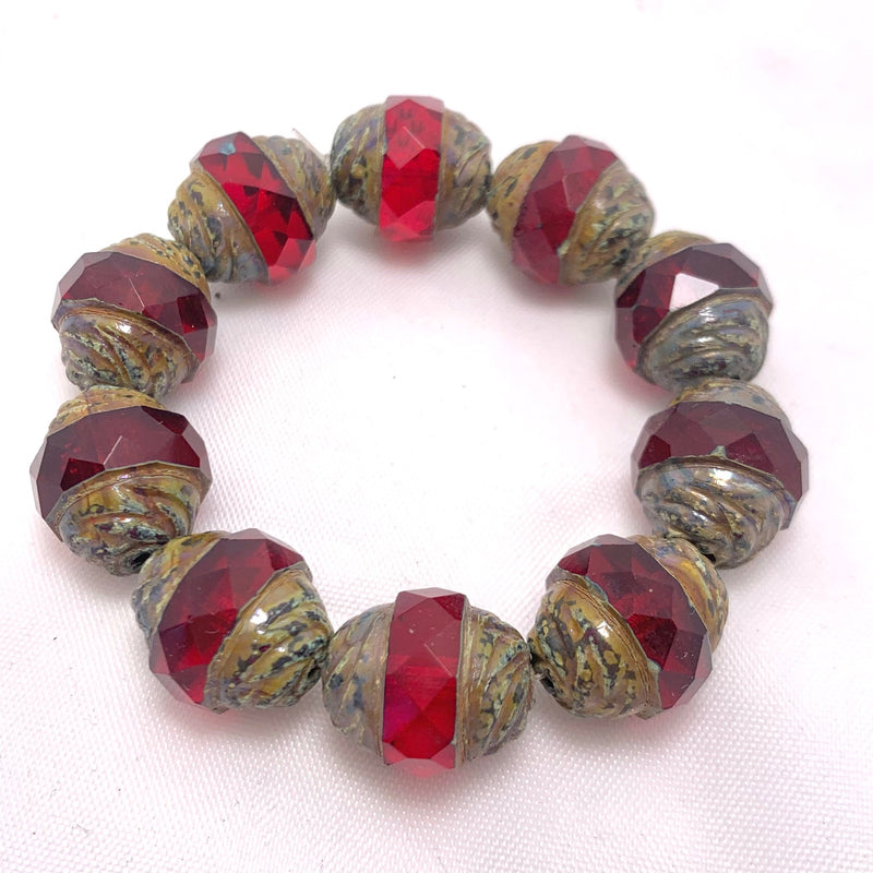 Turbine Czech Bead Ruby Red with Picasso 13x15 mm