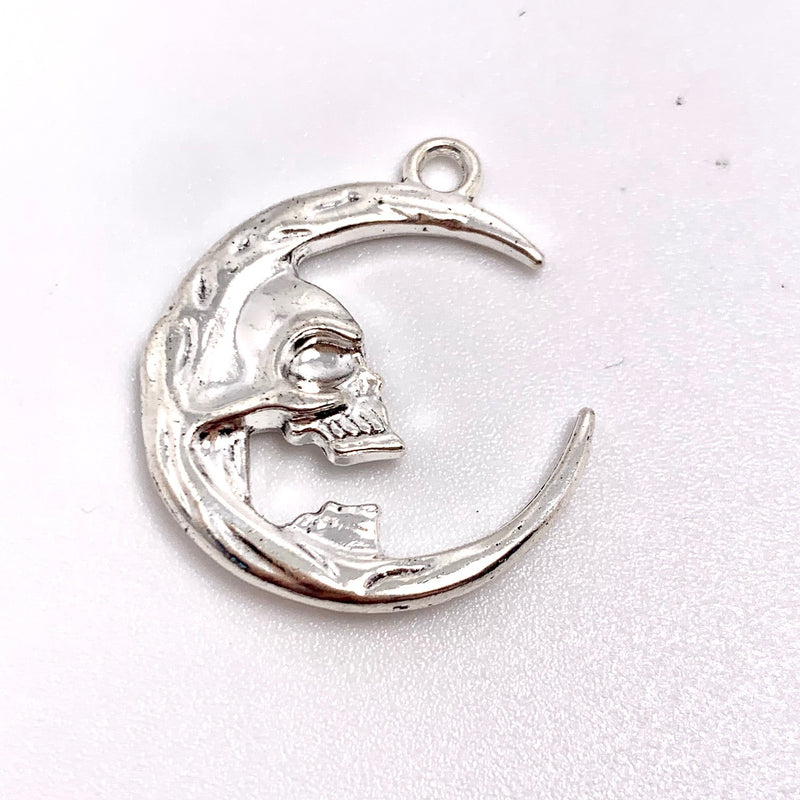 Skull Face Moon Charm, Silver
