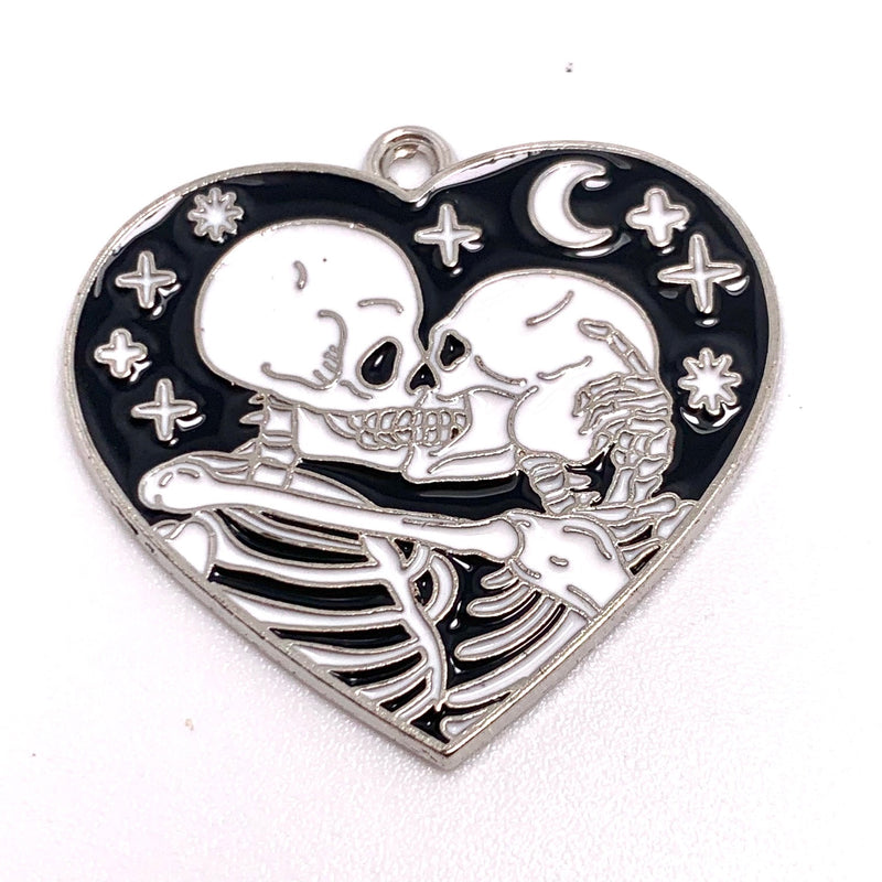Kissing Skeleton Heart Charm