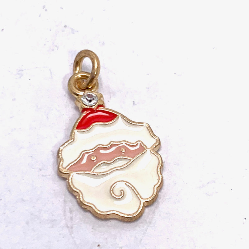 Santa Claus Head Christmas Enameled Charm, Medium