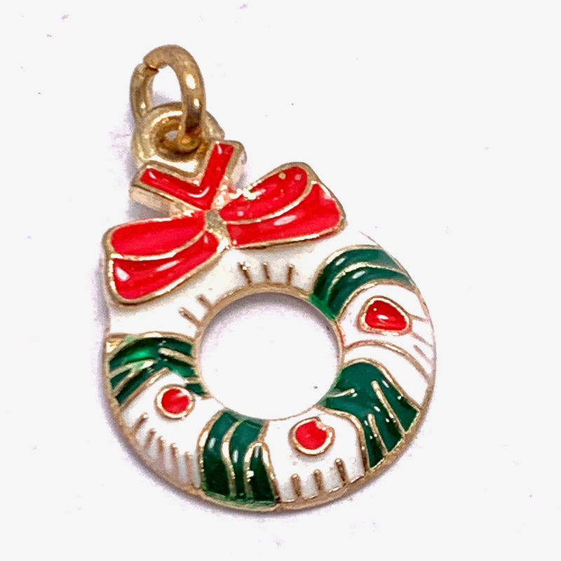 Snowy Wreath Christmas Enameled Charm