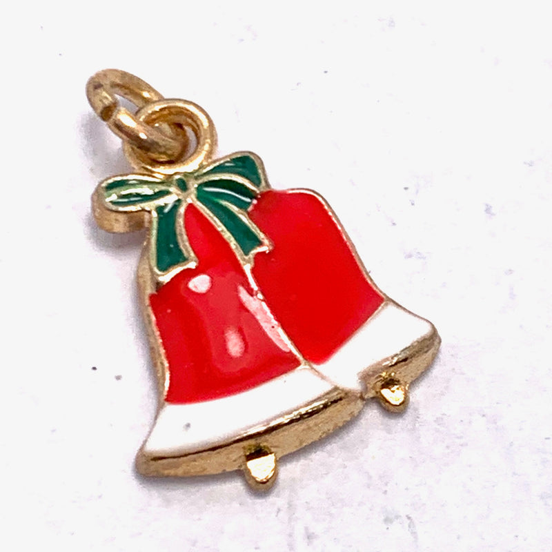 Red Christmas Double Bells Enameled Charm