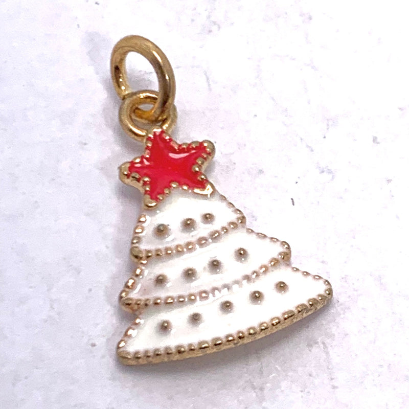 Snowy Christmas Tree Enameled Charm