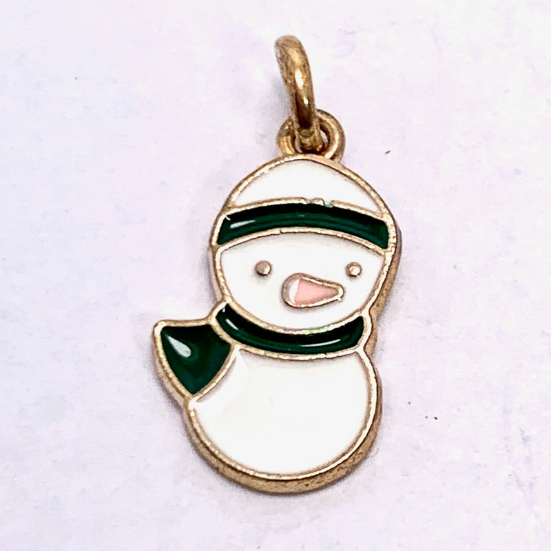 Snowman with Green Scarf Christmas Enameled Charm