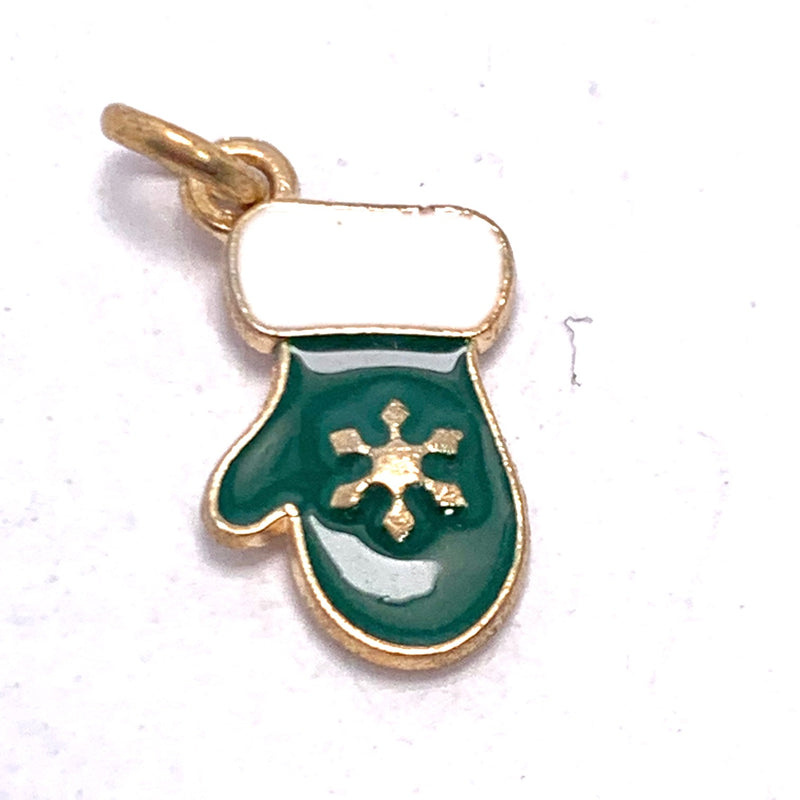 Green Mitten Christmas Enameled Charm