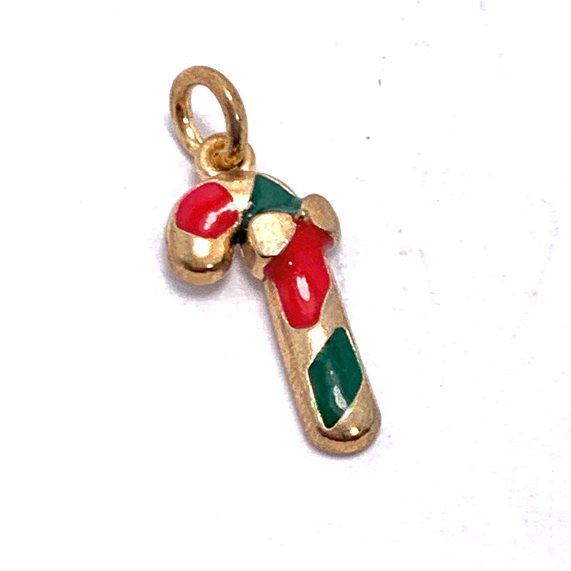 Red and Green Candy Cane Christmas Enameled Charm