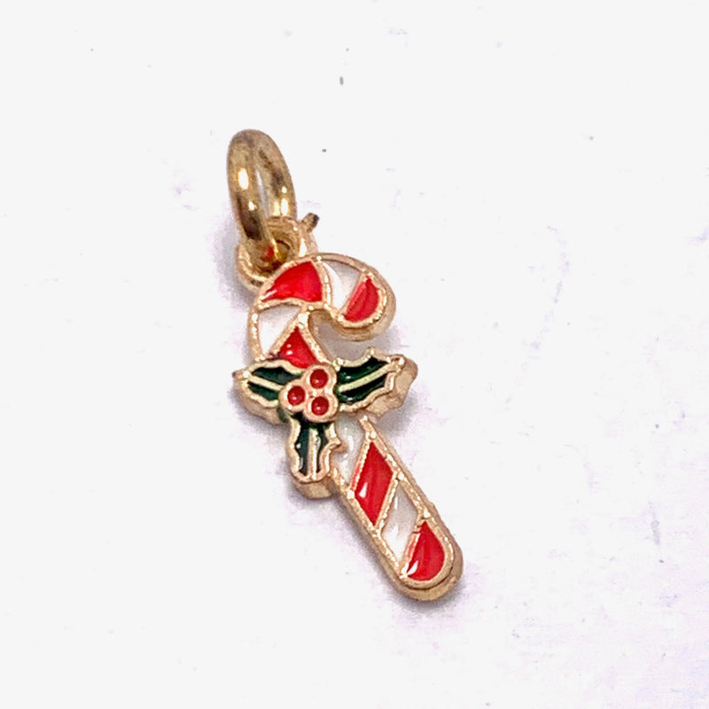 Red and White Candy Cane Christmas Enameled Charm