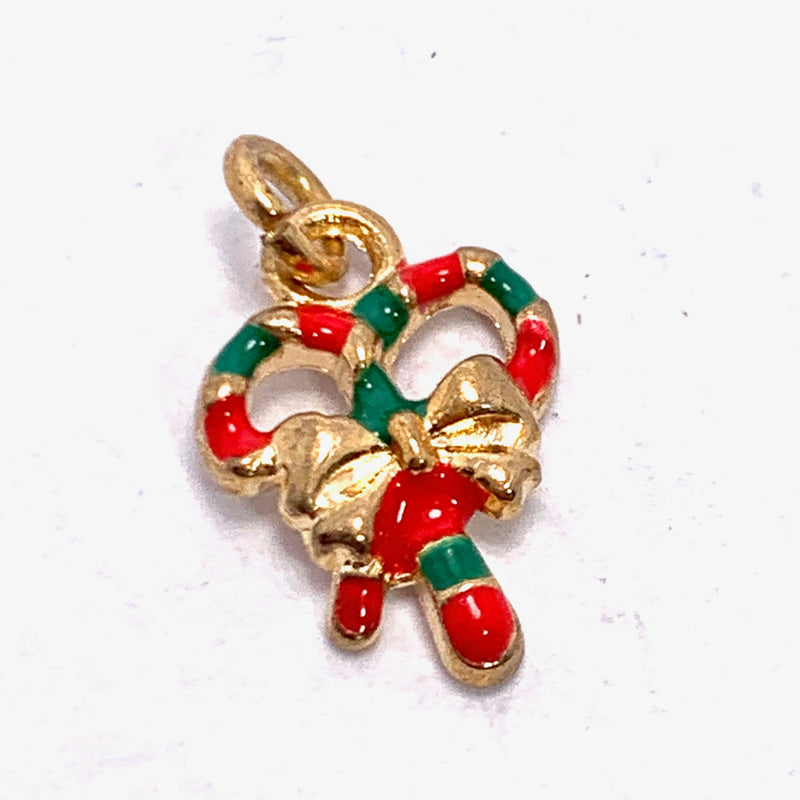 DOuble Candy Cane Christmas Enameled Charm