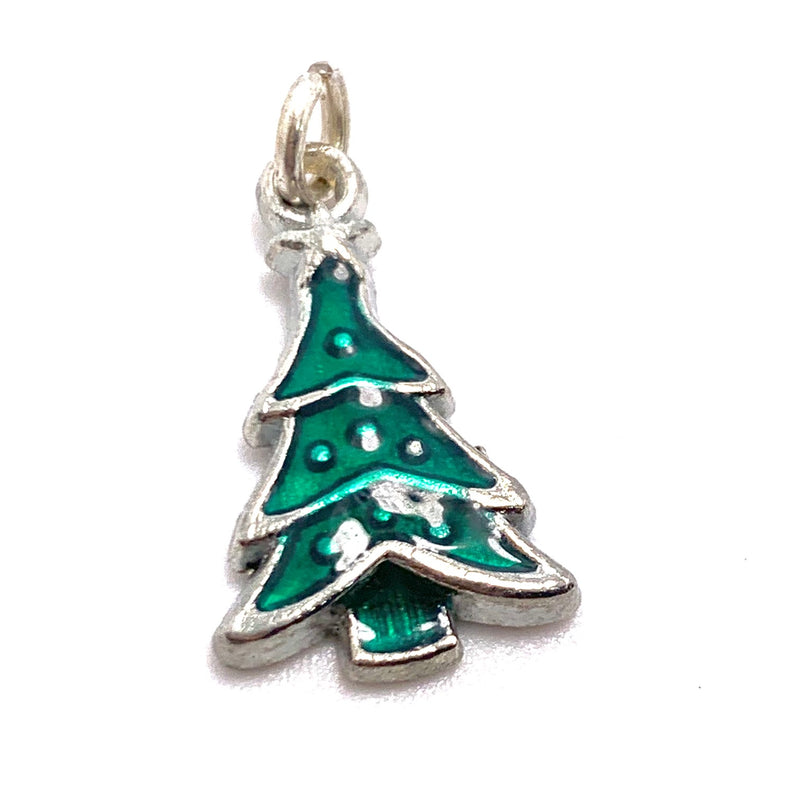 Christmas Tree Green with Red  Enameled Charm