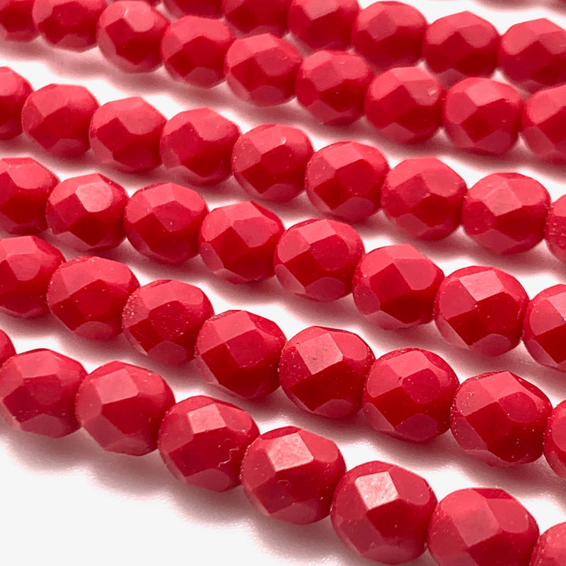 Red Opaque Firepolish Czech Glass Beads 6mm