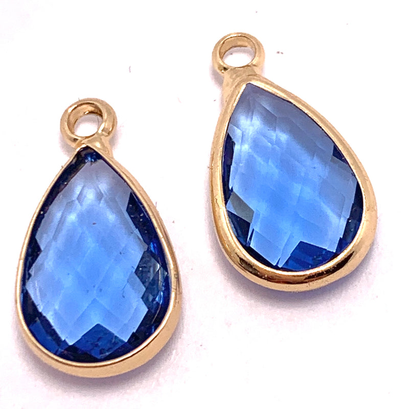 Sapphire Blue Glass Drop Charm, 9x15mm