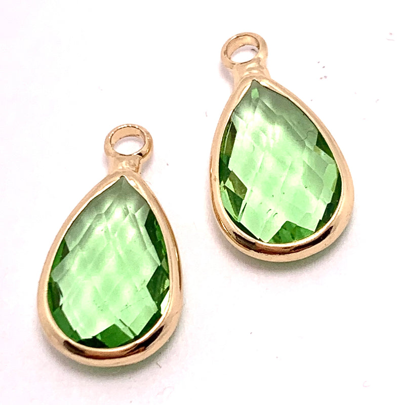 Peridot Green Glass Drop Charm, 9x15mm