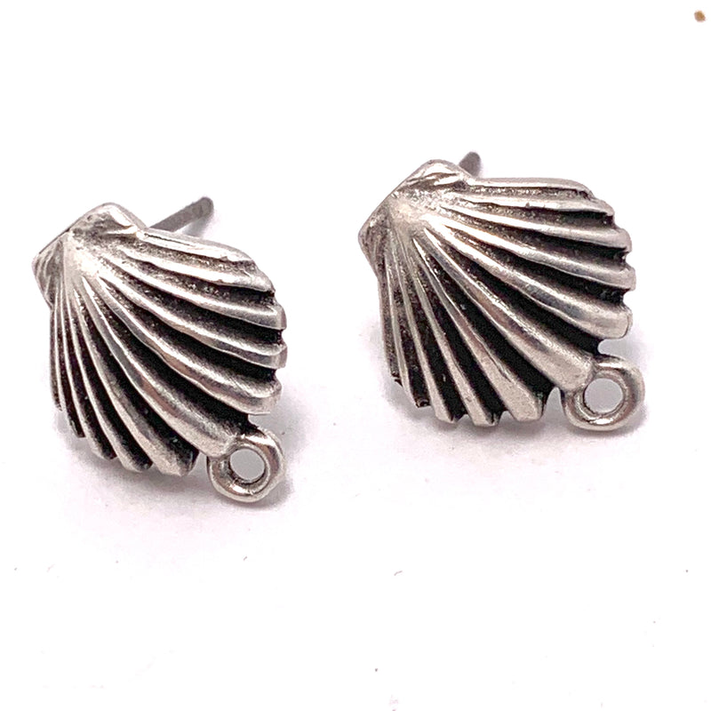 Silver Plated Clamshell Earring Posts with Loop