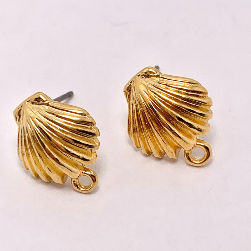 Gold Plated Clamshell Earring Posts with Loop