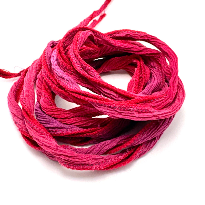 Hand Dyed Silk Fairy Ribbon, 2 Tone Garnet