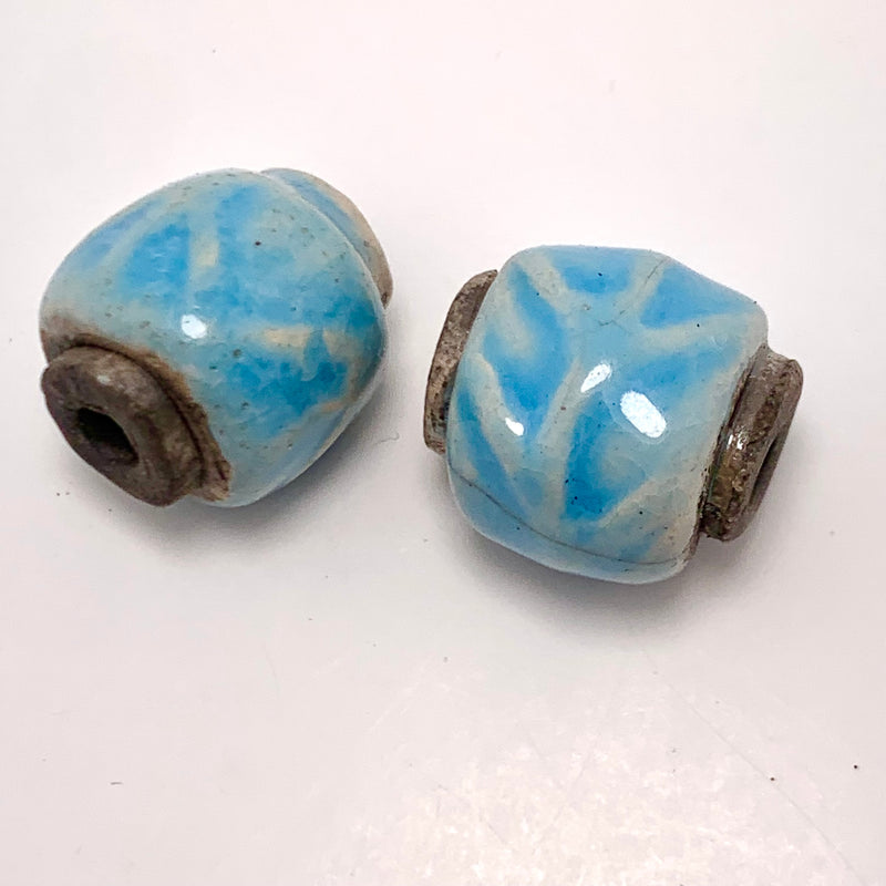 Pinched Barrel Ceramic Bead by Keith O'Connor, Blue