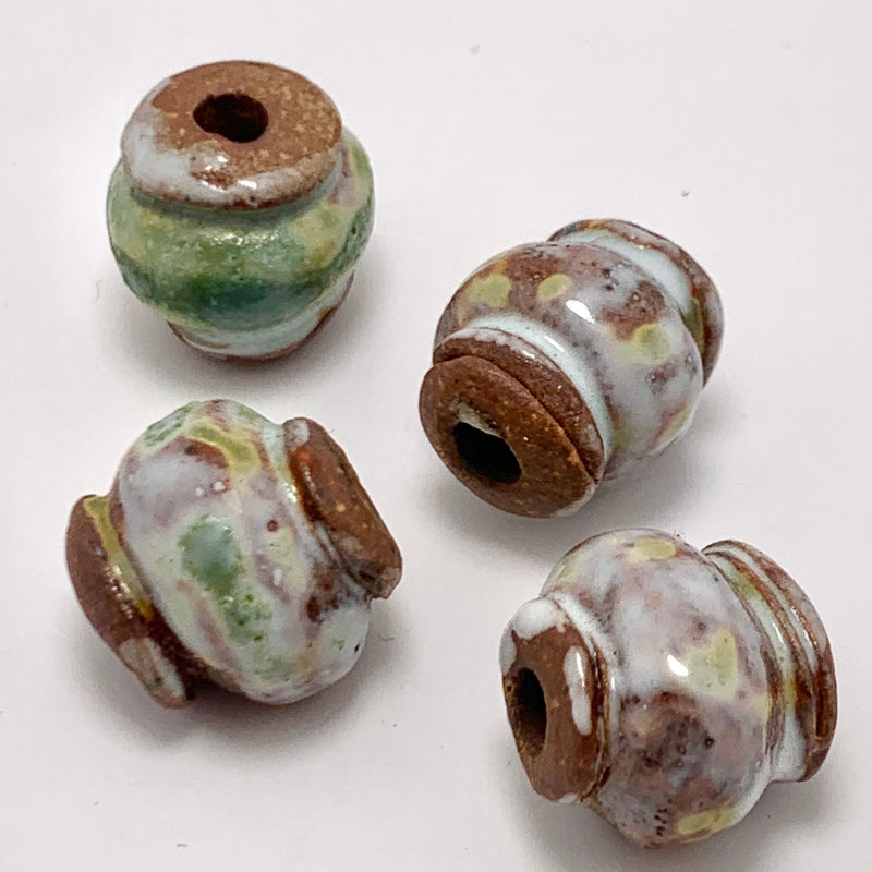 Pinched Barrel Ceramic Bead by Keith O'Connor, Greenish