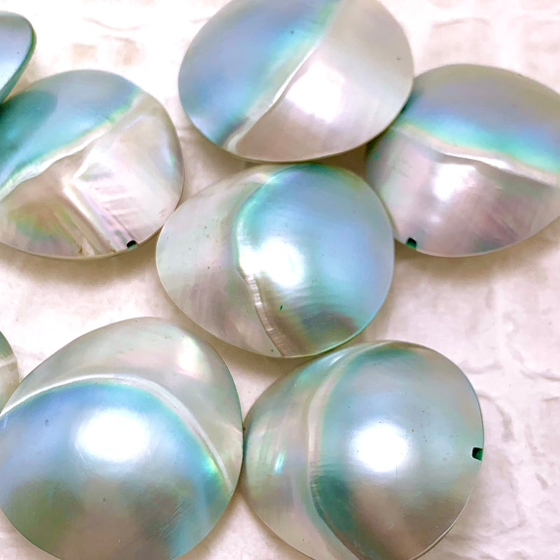 Philippine Shell Moonstone Blue Beads – Semi-Round Shell Beads, 16-Inch Strand