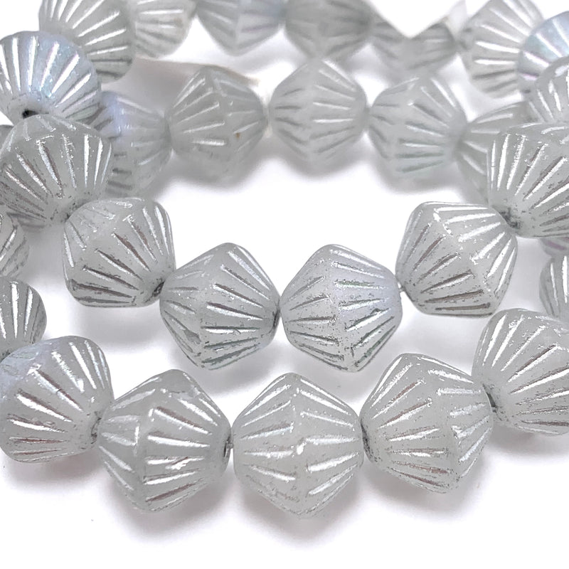 Tribal Bicone Matte Grey with a Silver and AB Finish, 1mm