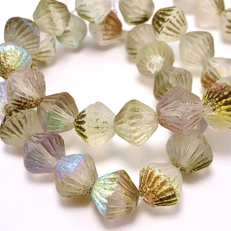 Tribal Bicone Ivory with AB and Etched Finish, 11mm