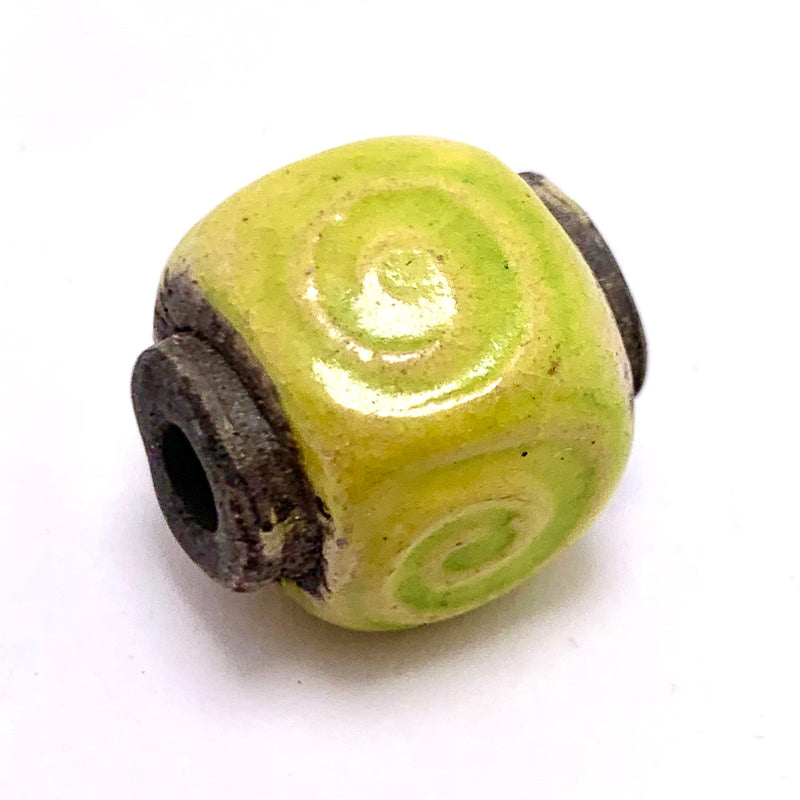 Pinched  Barrel Ceramic Bead by Keith OConnor, Chartreuse