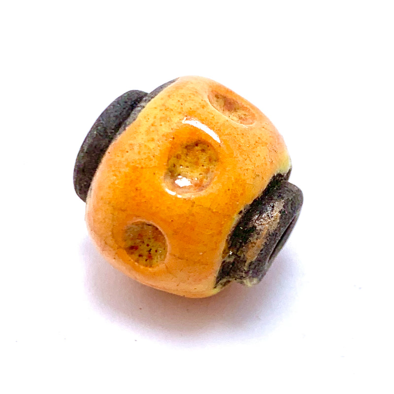 Pinched Dotted Barrel Ceramic Bead by Keith OConnor, Orange