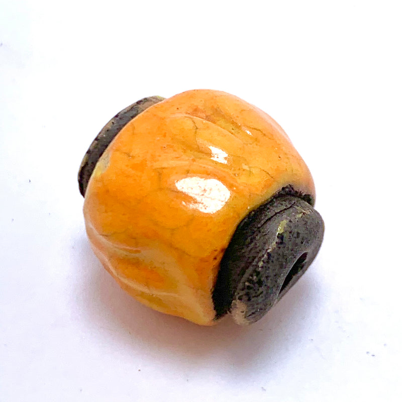 Pinched  Barrel Ceramic Bead by Keith OConnor, Orange