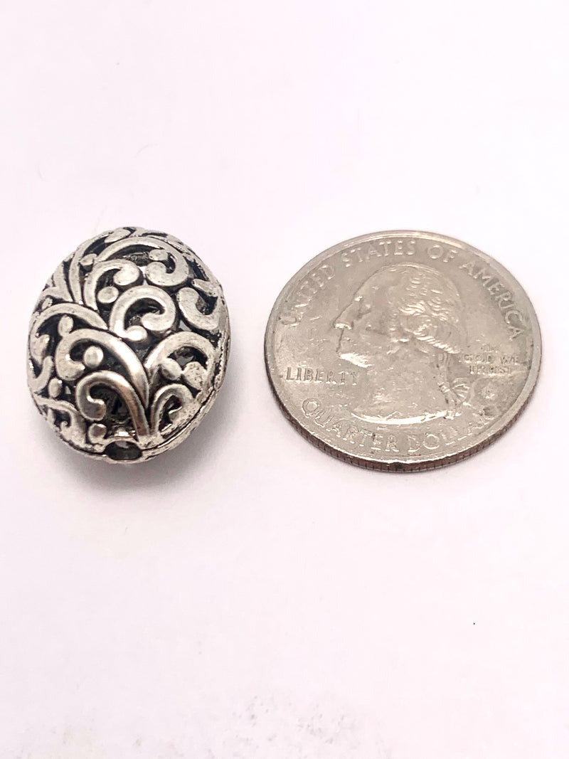 Silver Plated Filigree Puffed Oval Bead 17x21mm