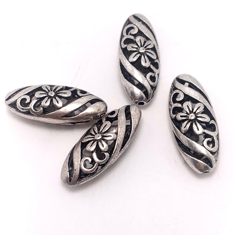 Silver Plated Floral Filigree Oval Bead 10x22