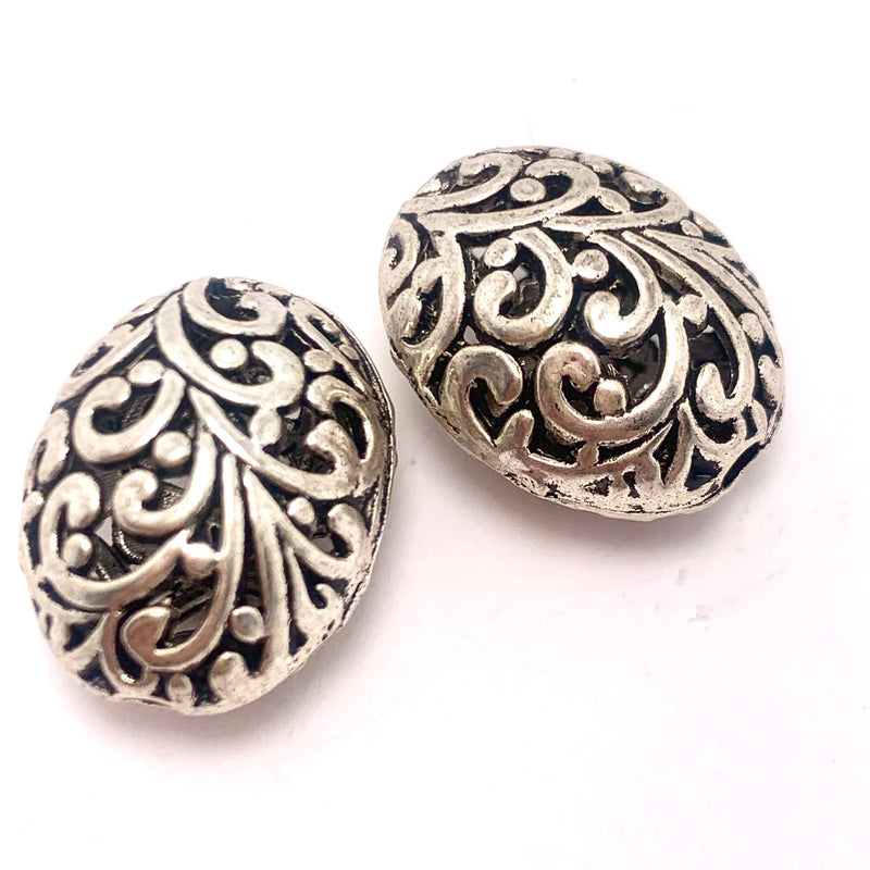 Silver Plated Filigree Puffed Oval Bead 17x21mm