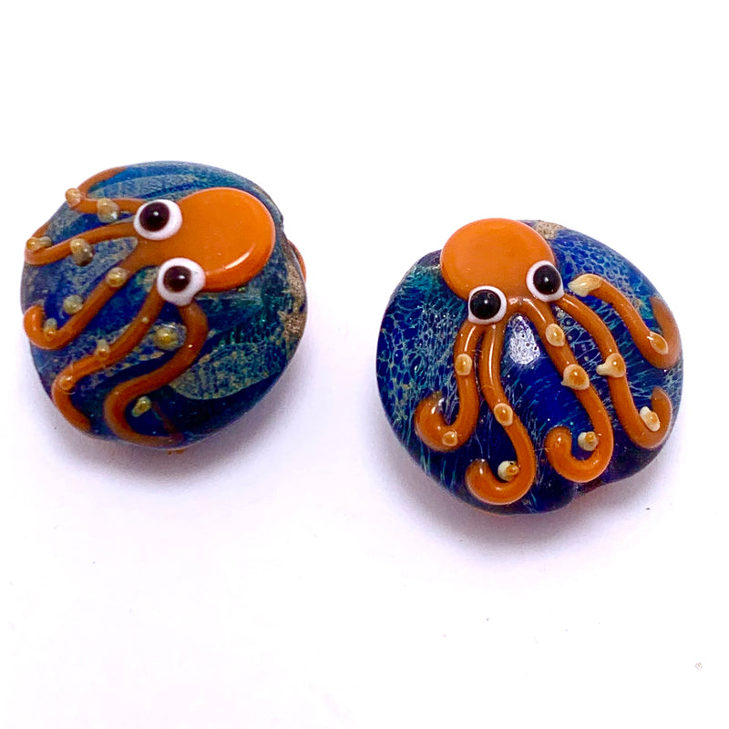 Octopus Coin Lampwork Glass Bead