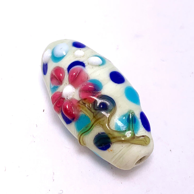 Daisy Floral Oblong Lampwork Glass Bead
