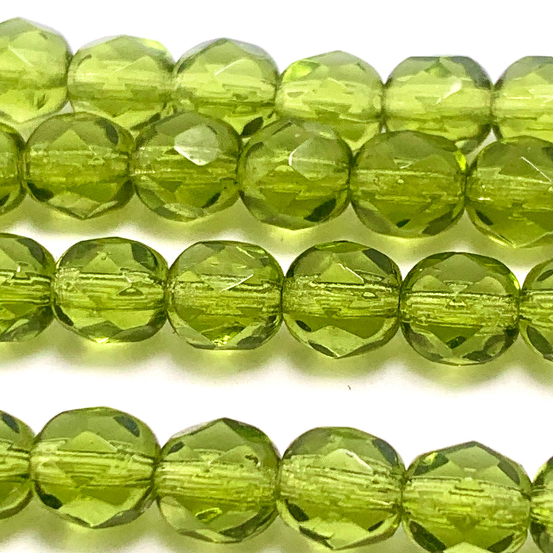 Olivine Transparent Firepolish AB Czech Glass Beads 6mm