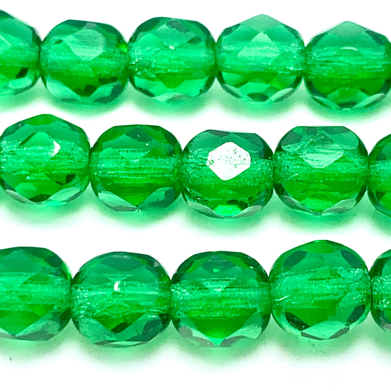 Green Transparent Firepolish Czech Glass Beads 6mm
