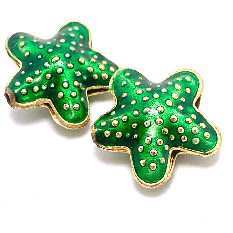 Cloisonne Starfish Bead, Green 20mm