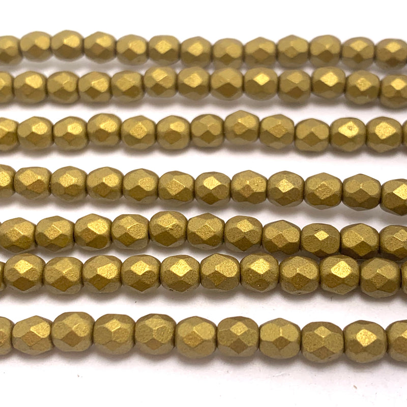 Antique Gold Fire Polish Czech Glass Beads, 4mm