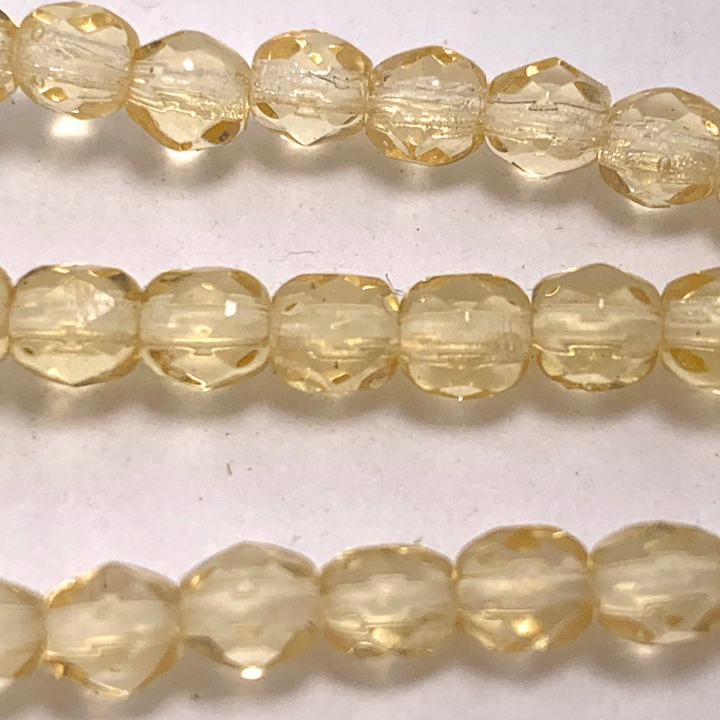 Pale Yellow Fire Polish Czech Glass Beads, 4mm