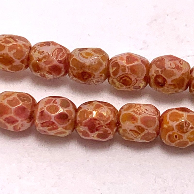 Salmon Travertine Fire Polish Czech Glass Bead 4mm